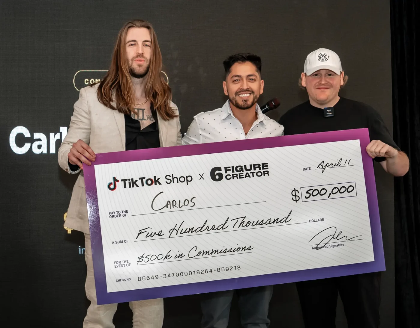 6FC member Carlos presented with a $500,000 TikTok Shop commission check