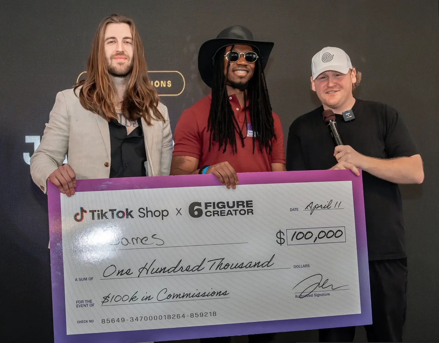 6FC member James presented with a $100,000 TikTok Shop commission check
