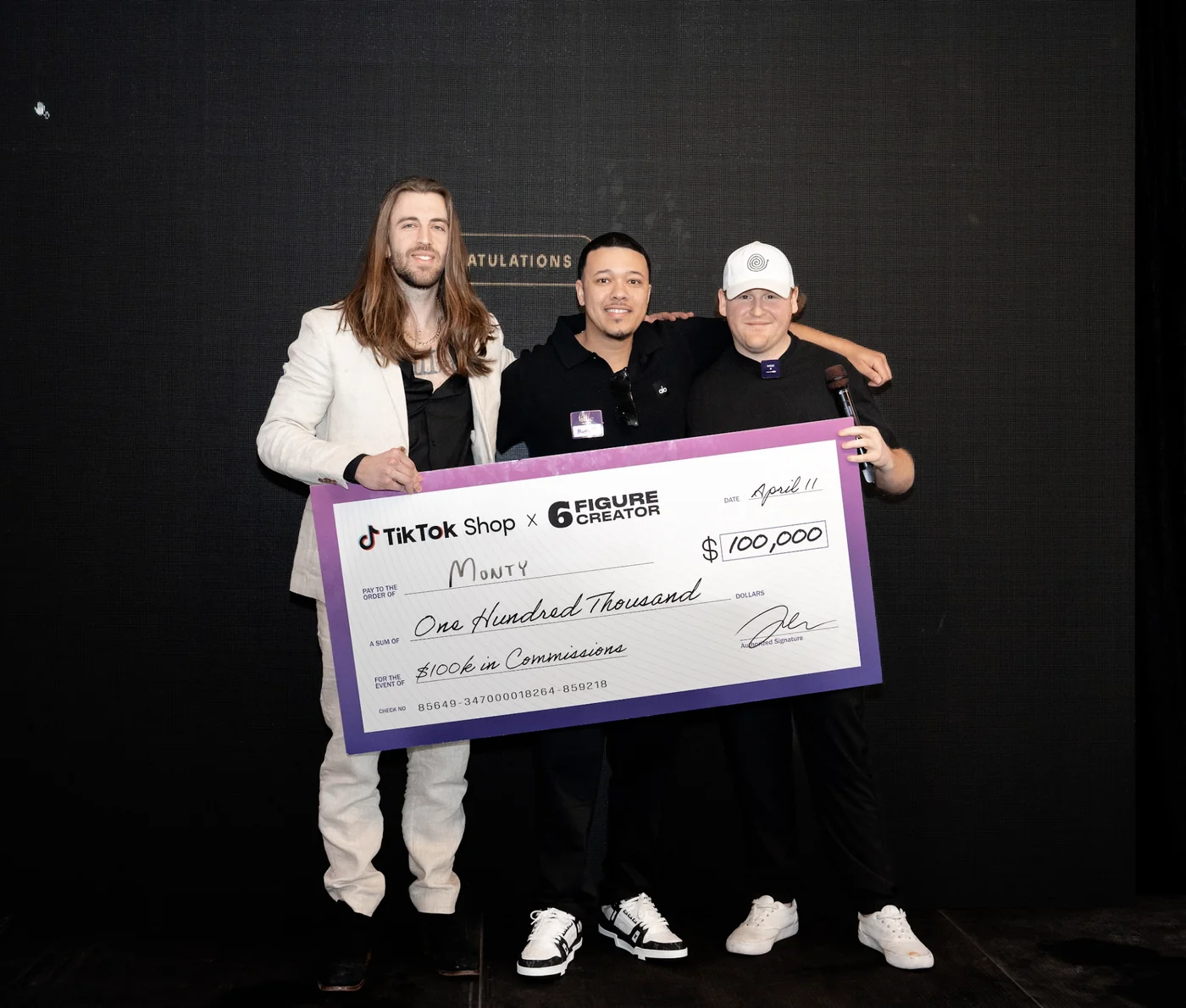 6FC member Monty presented with a $100,000 TikTok Shop commission check