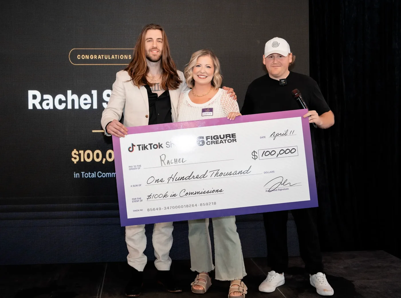 6FC member Rachel presented with a $100,000 TikTok Shop commission check