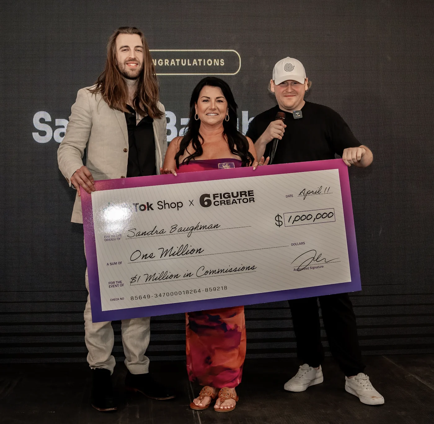 6FC member Sandra Baughman presented with a $1,000,000 TikTok Shop commission check