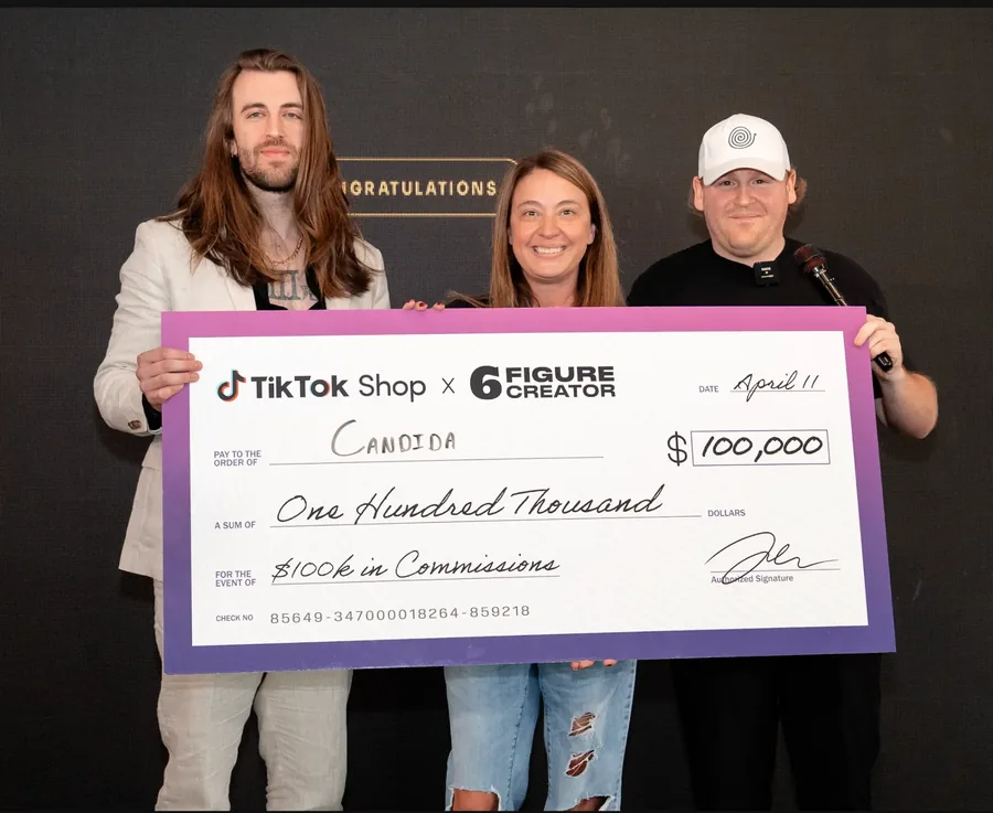 6FC member Candida presented with a $100,000 TikTok Shop commission check