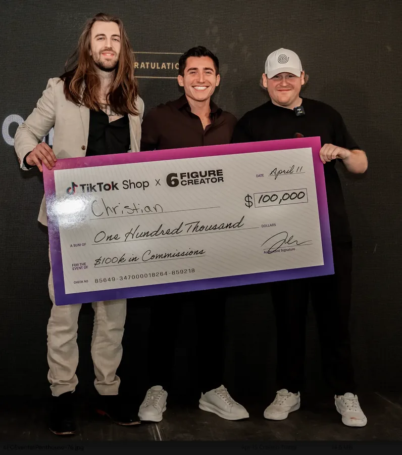 6FC member Christian presented with a $100,000 TikTok Shop commission check