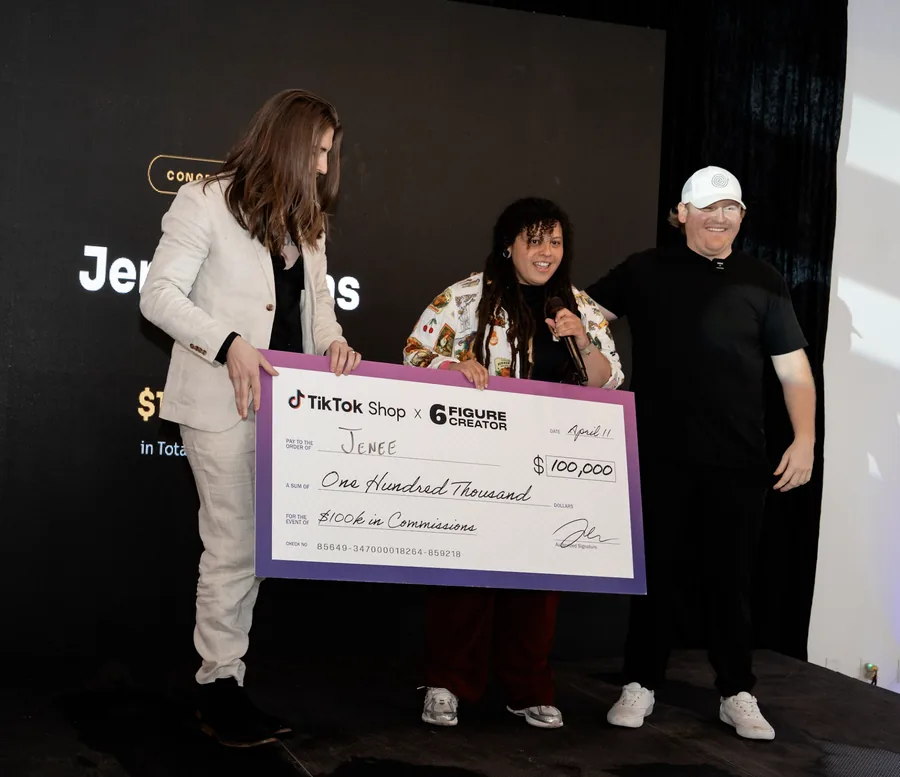 6FC member Jenee presented with a $100,000 TikTok Shop commission check