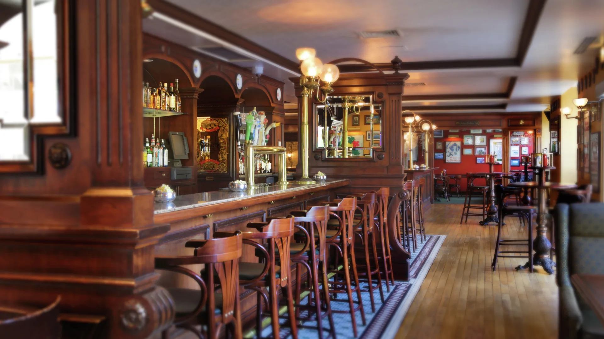 The mahogany bar room at Kitty O'Sheas, host of the after party